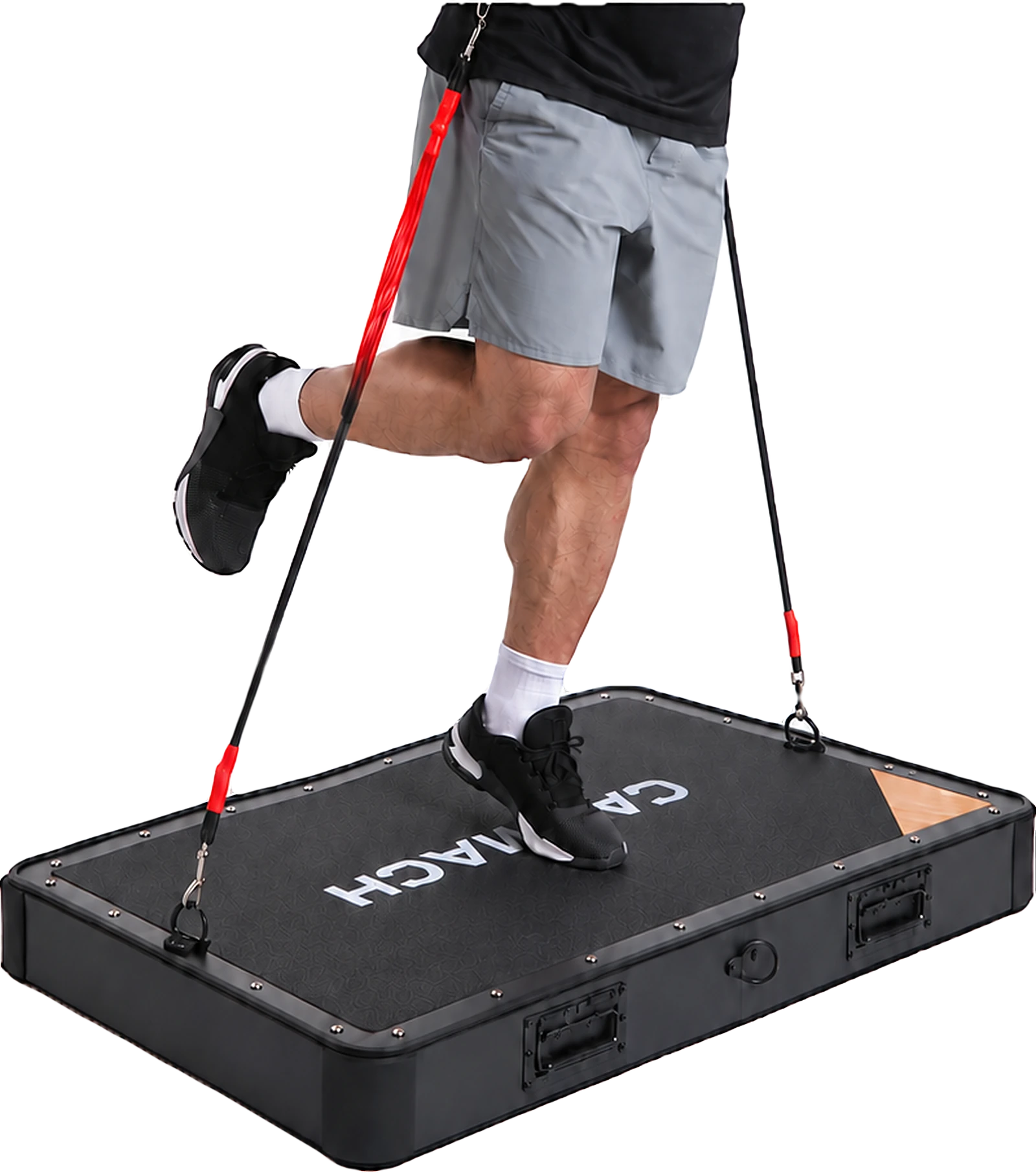 Athlete training on the Calmach platform with KiNTRA resistance bands